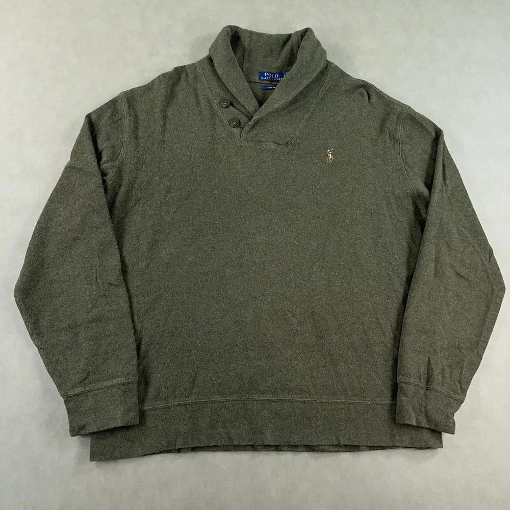 Polo Ralph Lauren Sweater Mens XL Green Long Sleeve Pony Shawl Collar Estate Rib